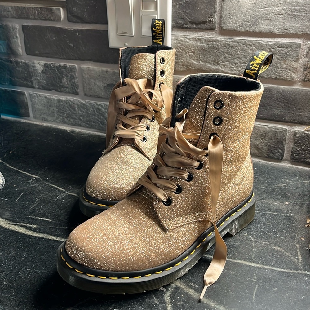 Doc Marten Pascal Glitter Air Wair Boots with Satin Shoelaces